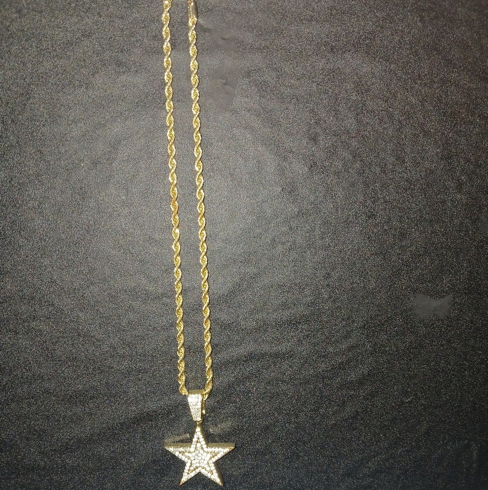 Men gold star rhinestone bling necklace - Picture 2 of 7